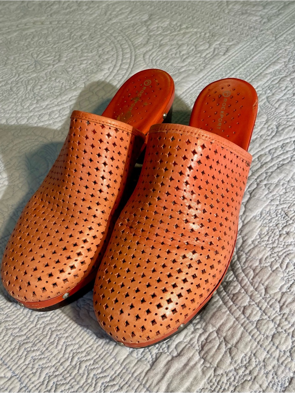 adidas Rockport Terracotta Perforated Leather Slip-On Mules for Women